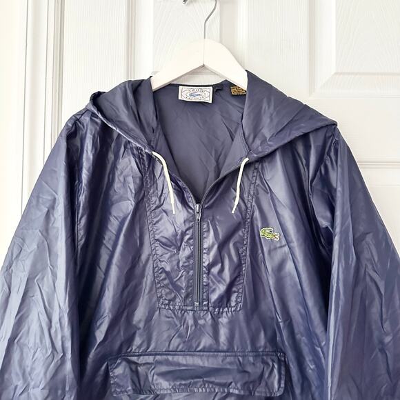 Lacoste Izod Vintage Navy Blue Pullover Windbreaker Hooded Jacket Packable Large - Picture 2 of 8